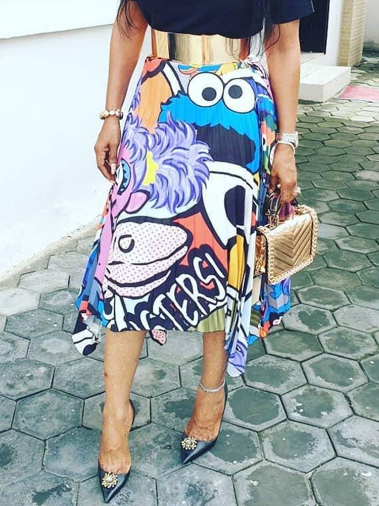 Jupe Maxi Imprimée Plissée Pour Femme (sans Ceinture)