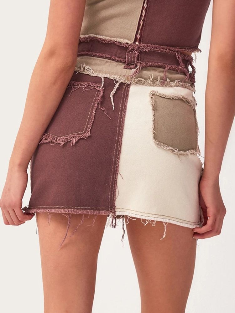 Jupe Sexy Moulante À Blocs De Couleurs Pour Femmes