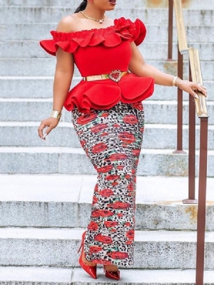 Robe Africaine À Épaules Dénudées Et À Volants Pour Femmes (sans Ceinture)