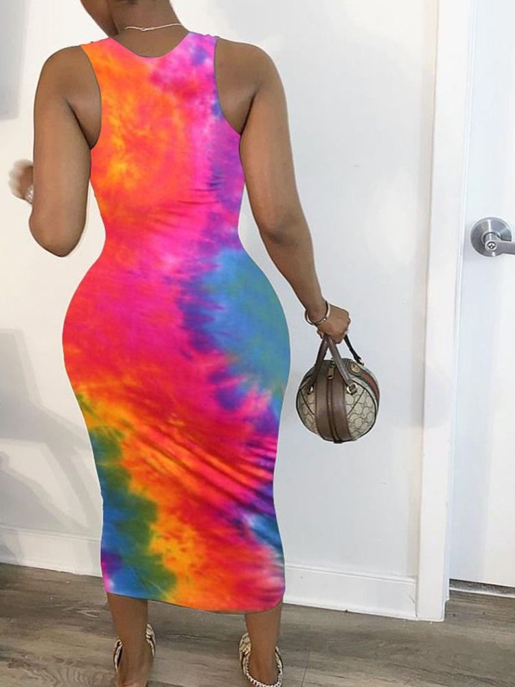Robe Décontractée À Dégradé Mi-mollet Sans Manches Pour Femmes