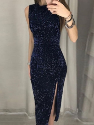 Robe D'été De Cocktail Sans Manches À Col Rond Pour Femme