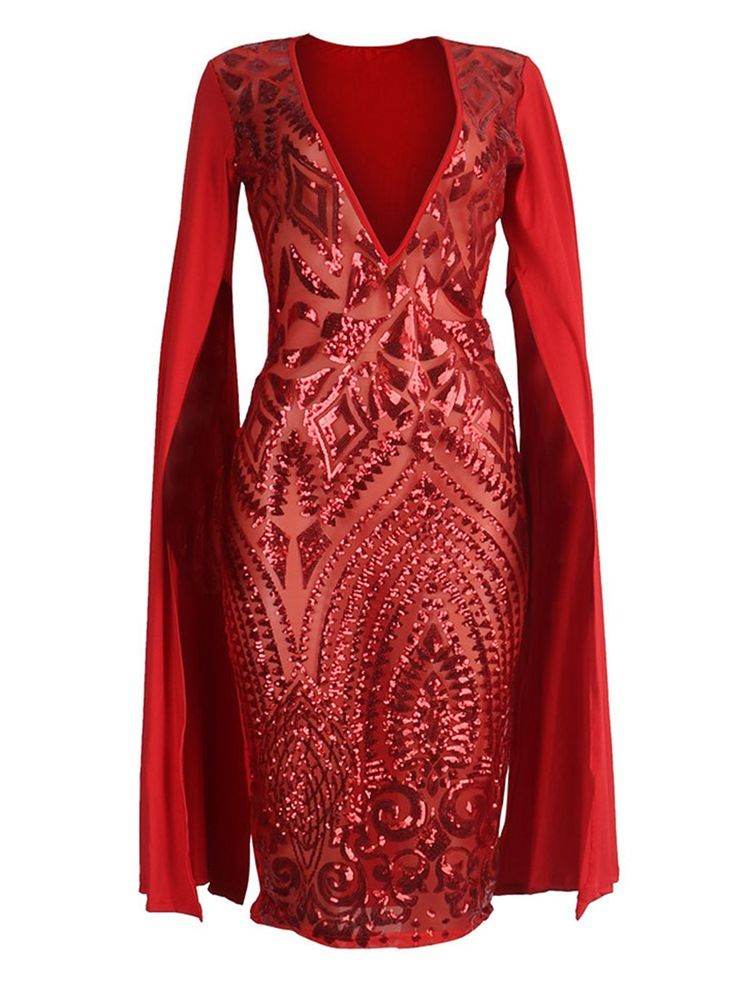 Robe Fourreau Pour Femmes En Patchwork De Sequins À Col En V