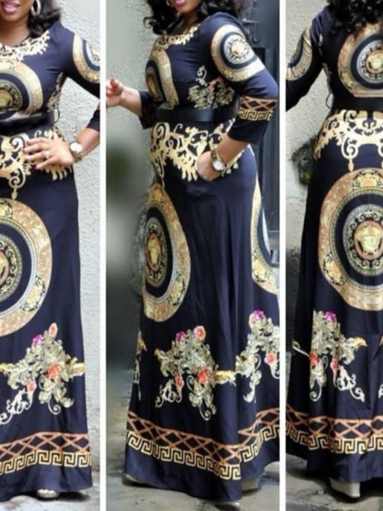 Robe Géométrique À Taille Haute Et À Manches Trois-quarts Pour Femmes