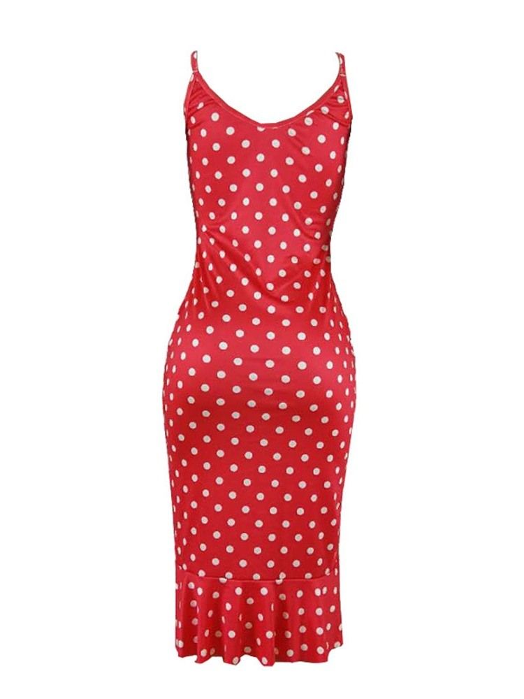 Robe Imprimée À Pois Mi-mollet Sans Manches À Taille Moyenne Pour Femme