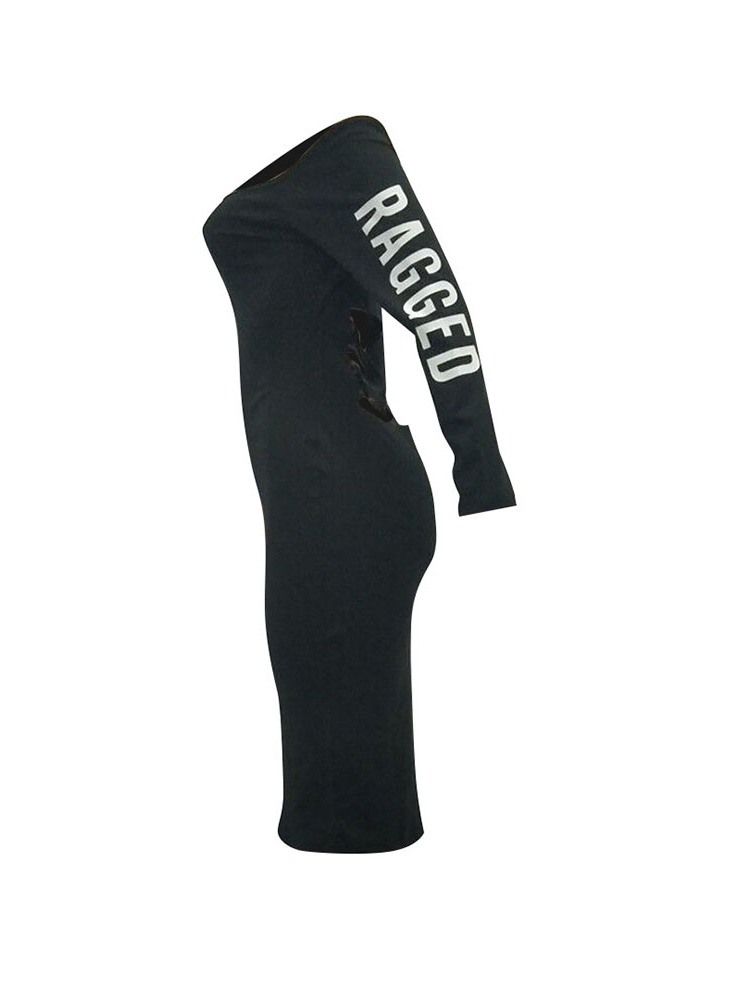 Robe De Lettre De Mode Creuse À Manches Longues Et Épaules Dénudées Pour Femmes