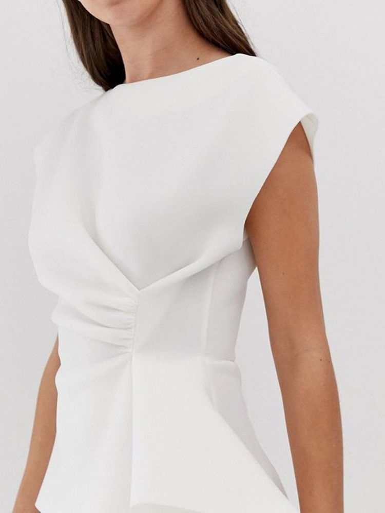 Robe Moulante Blanche À Manches Courtes Et À Volants Ol Mi-mollet Pour Femmes