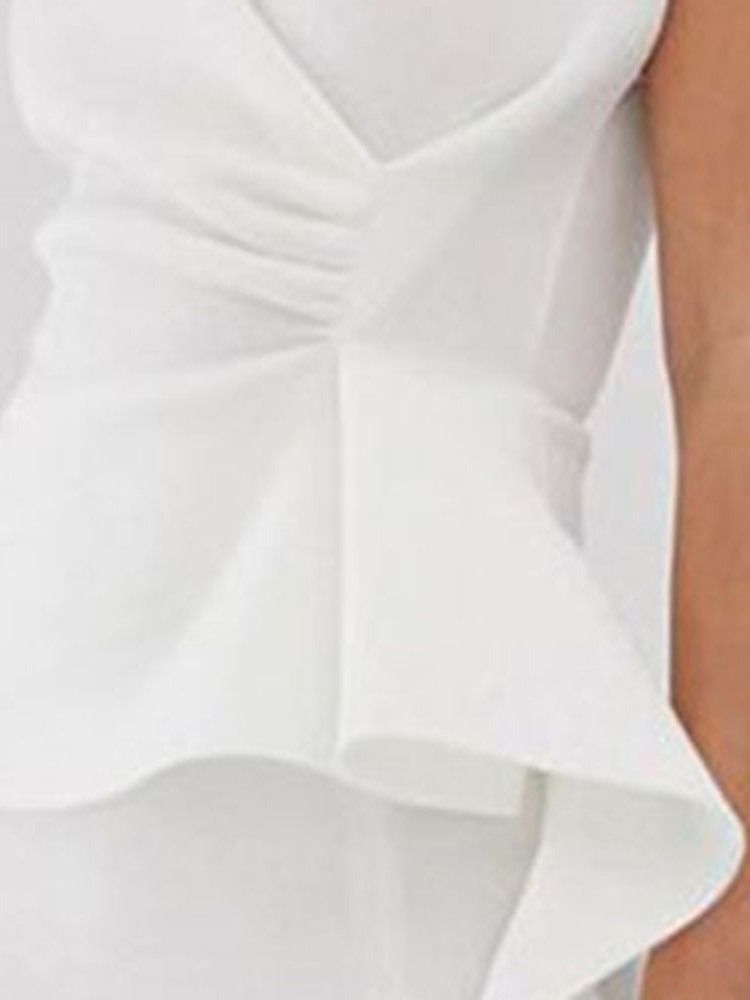 Robe Moulante Blanche À Manches Courtes Et À Volants Ol Mi-mollet Pour Femmes