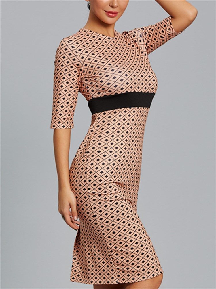 Robe Moulante À Carreaux Et À Demi-manches Pour Femmes