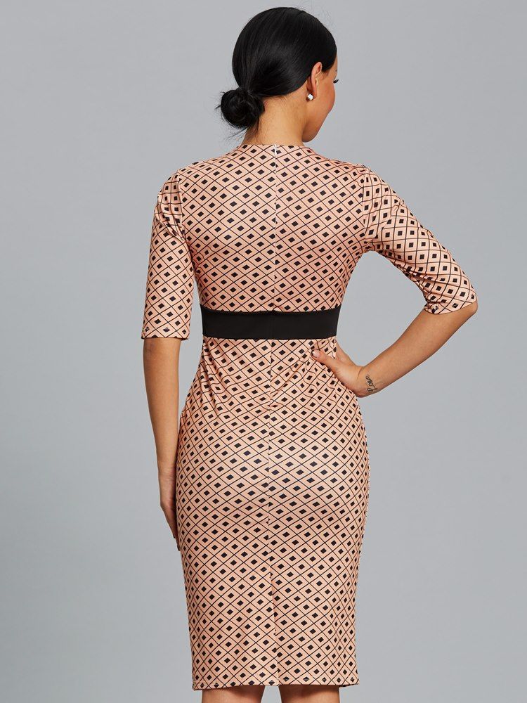 Robe Moulante À Carreaux Et À Demi-manches Pour Femmes