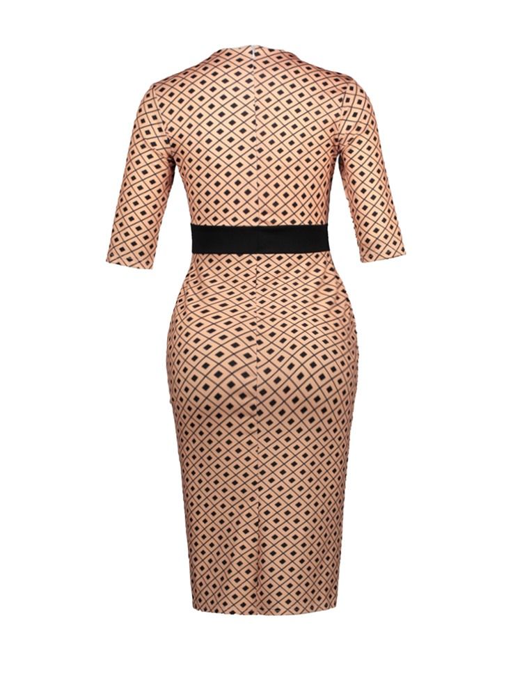 Robe Moulante À Carreaux Et À Demi-manches Pour Femmes