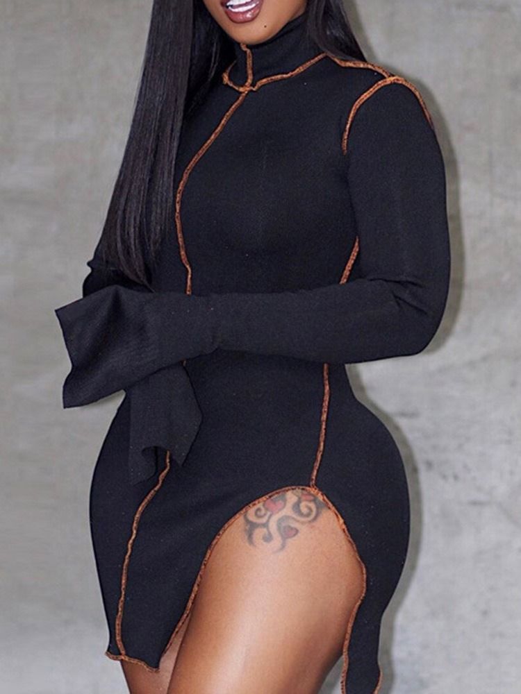 Robe Moulante À Col Roulé Au-dessus Du Genou À Manches Longues Pour Femmes Occidentales