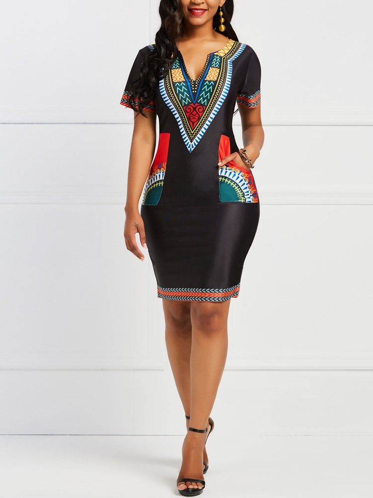 Robe Moulante Géométrique De Style Ethnique Africain Pour Femmes