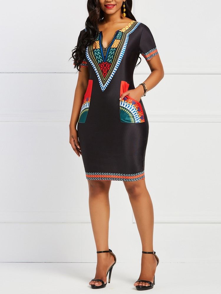 Robe Moulante Géométrique De Style Ethnique Africain Pour Femmes