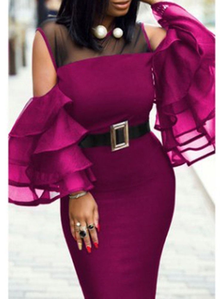 Robe Moulante Mi-mollet À Manches Longues Pour Femmes