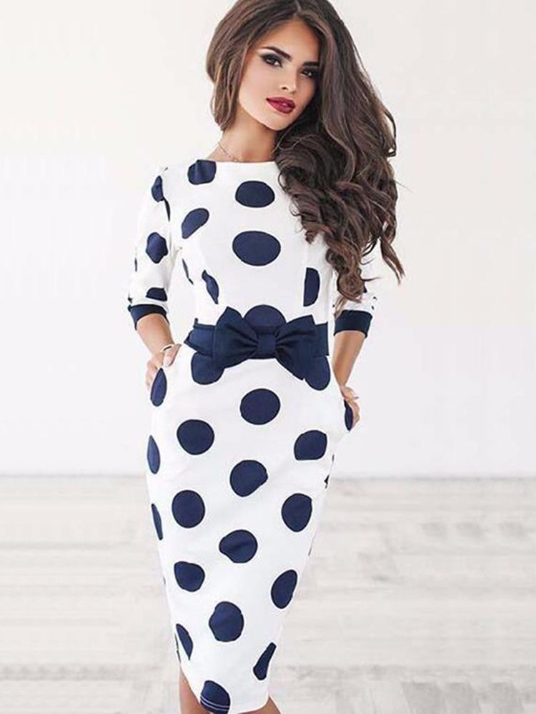 Robe Moulante À Nœud Papillon Et À Pois Pour Femmes