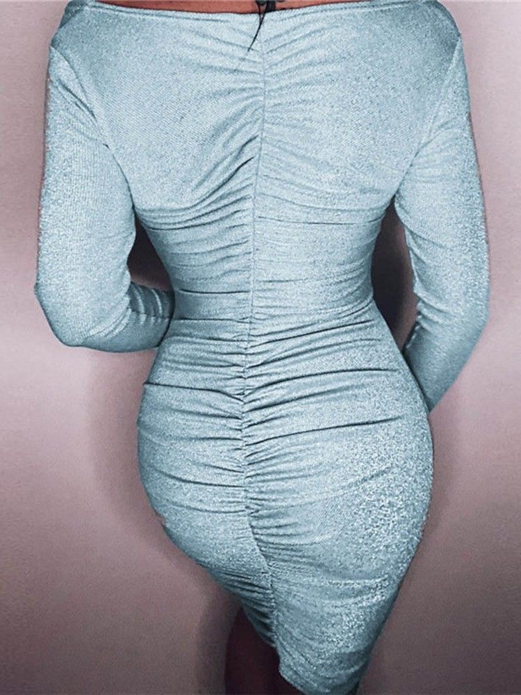 Robe Moulante Plissée Au-dessus Du Genou À Col En V Pour Femmes