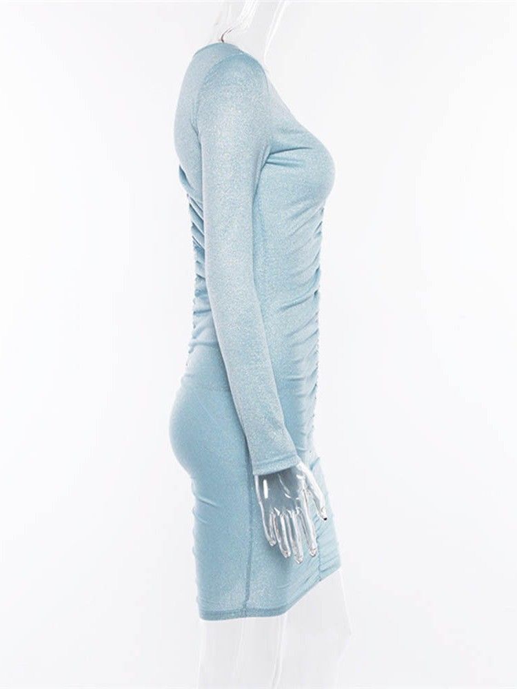Robe Moulante Plissée Au-dessus Du Genou À Col En V Pour Femmes