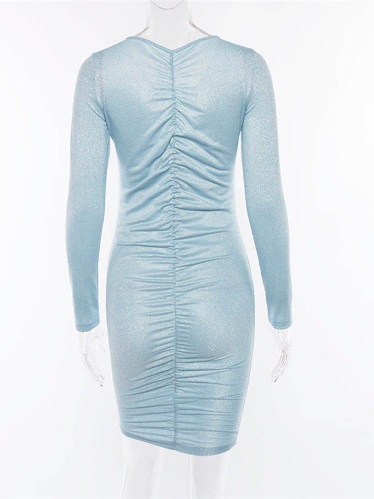 Robe Moulante Plissée Au-dessus Du Genou À Col En V Pour Femmes