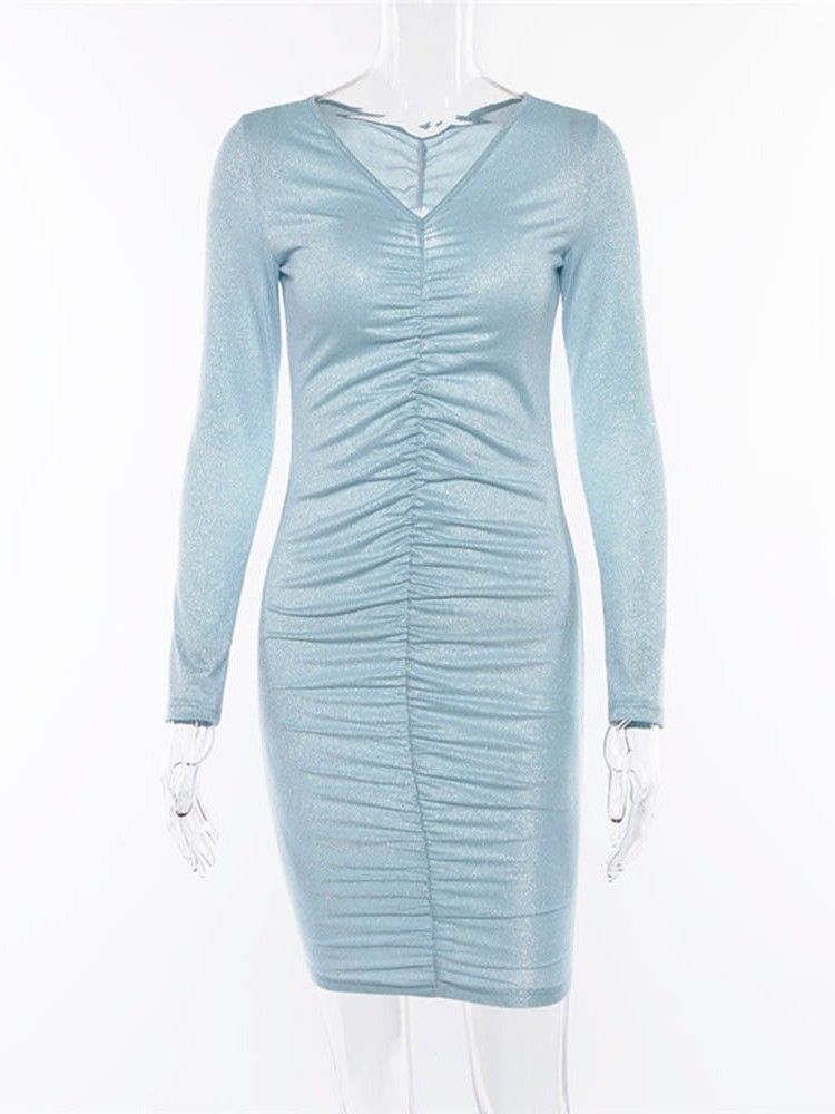 Robe Moulante Plissée Au-dessus Du Genou À Col En V Pour Femmes