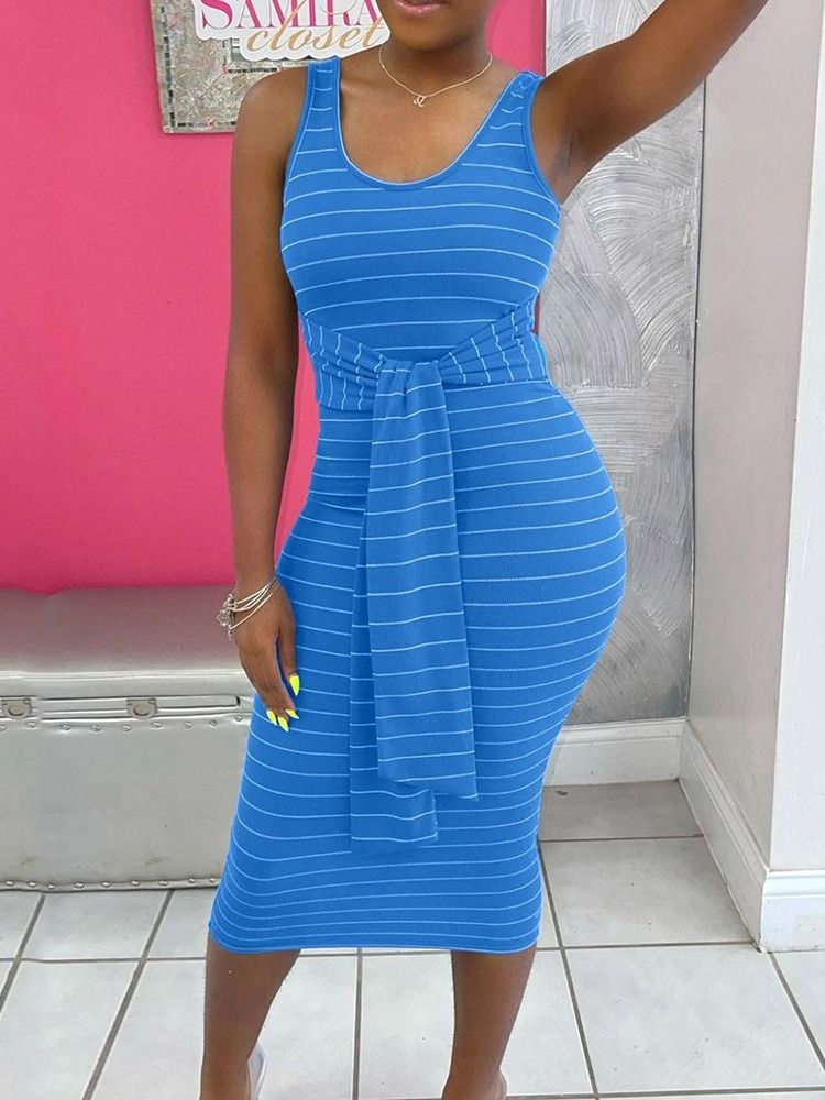 Robe Moulante À Rayures Et À Encolure Dégagée Sans Manches Pour Femmes