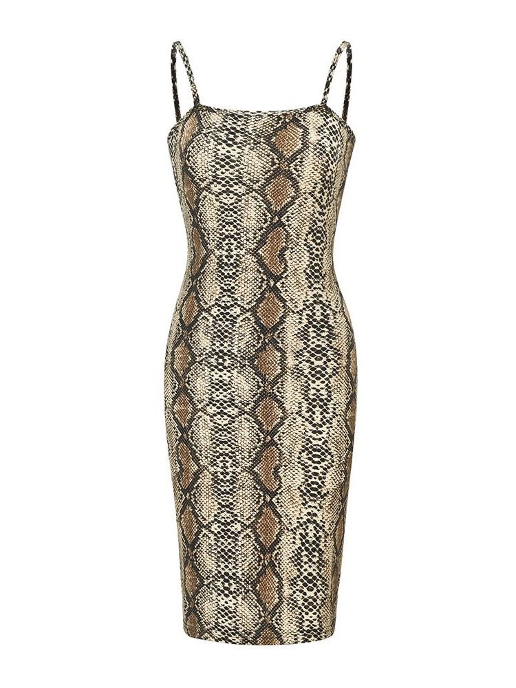 Robe Moulante Sexy Sans Manches À Imprimé Serpent Au-dessus Du Genou Pour Femmes