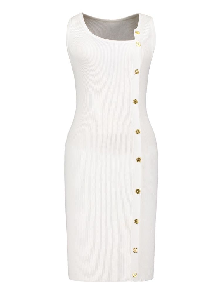 Robe Pull Boutonnée À Col Oblique Pour Femme