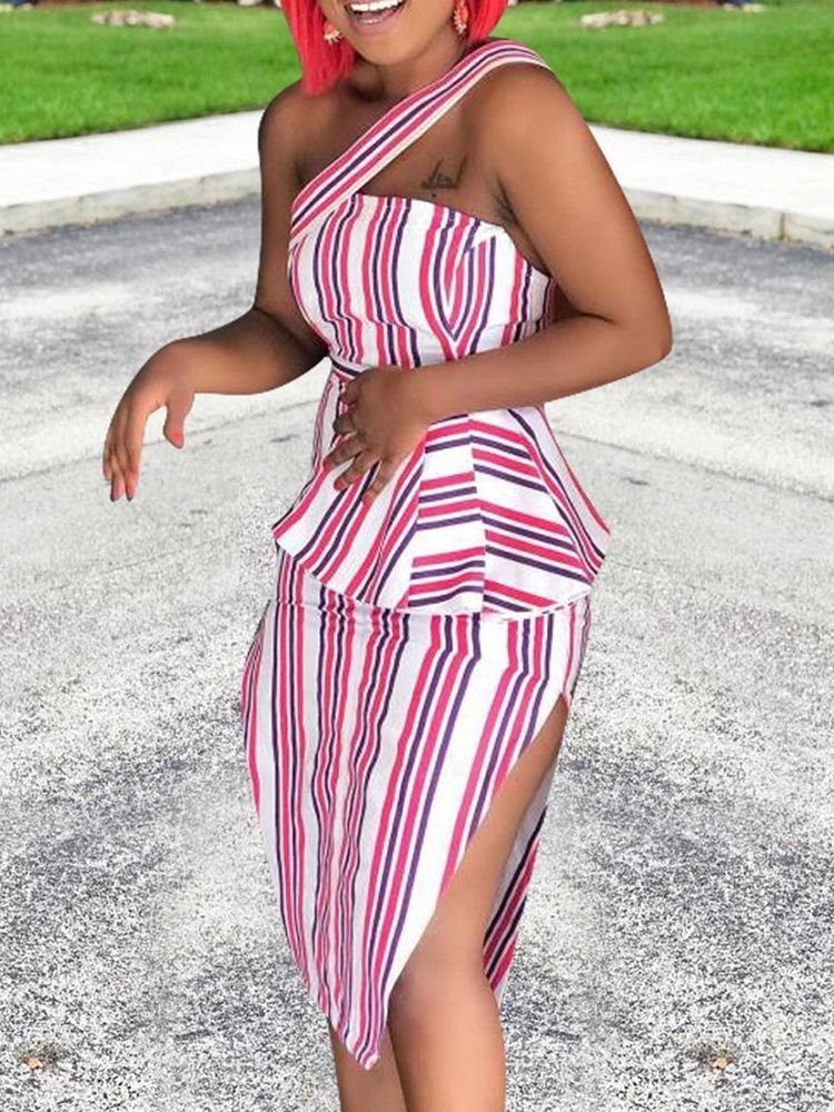 Robe À Rayures Sexy Pour Femmes Sans Manches À Patchwork Mi-mollet