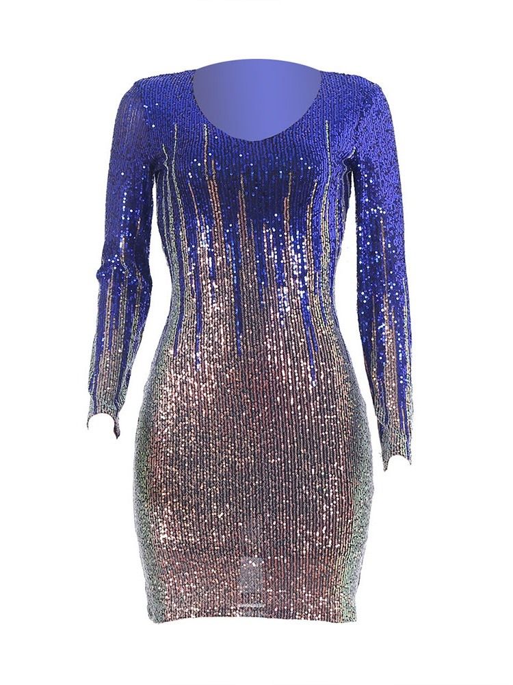 Robe Régulière À Col En V Et Paillettes Au-dessus Du Genou Pour Femmes