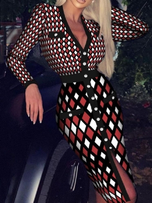 Robe Sexy Pour Femmes À Manches Longues Et Patchwork À Mi-mollet