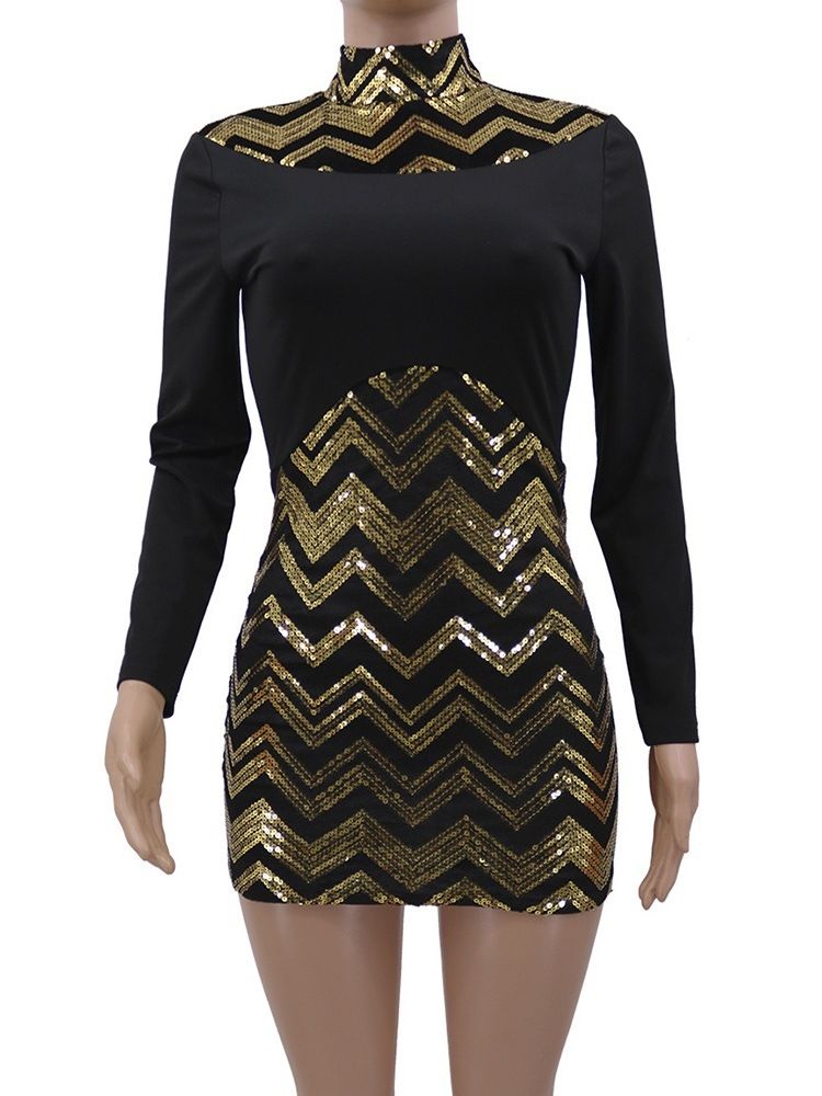 Robe À Taille Haute Régulière À Col Montant Et À Manches Longues Pour Femmes
