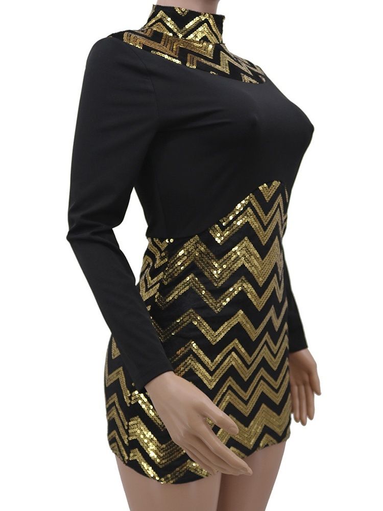 Robe À Taille Haute Régulière À Col Montant Et À Manches Longues Pour Femmes