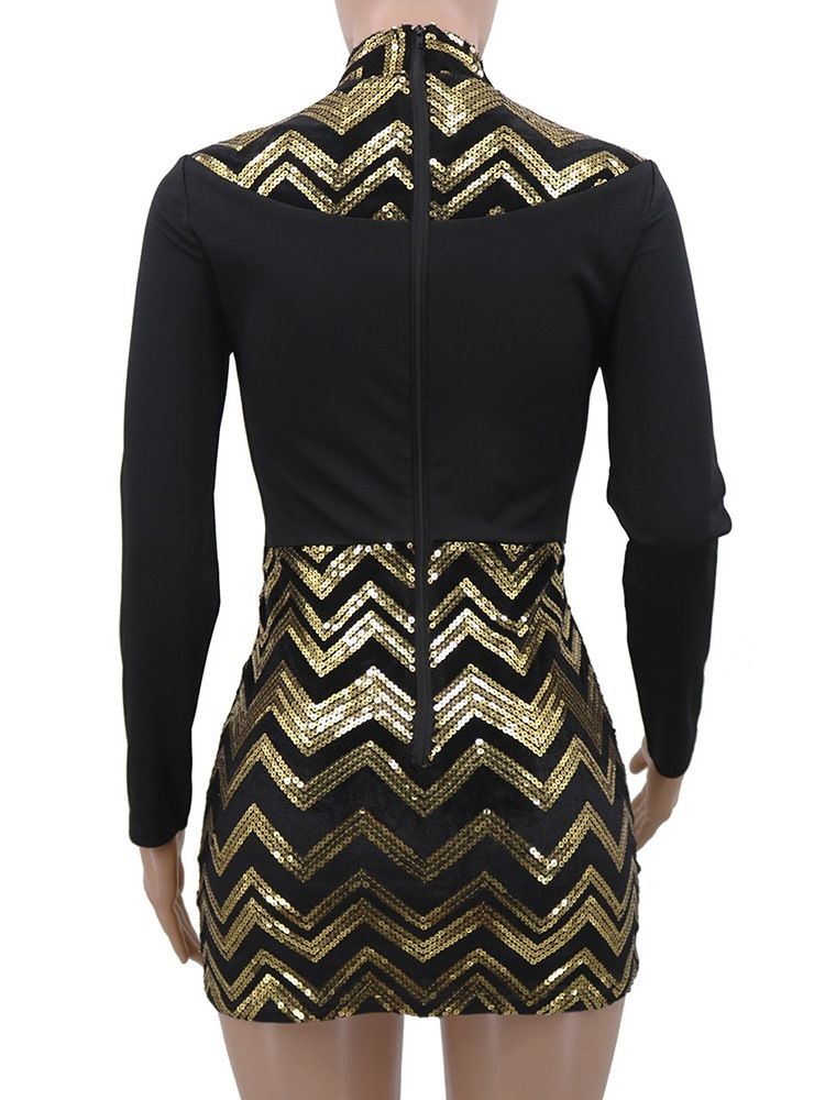 Robe À Taille Haute Régulière À Col Montant Et À Manches Longues Pour Femmes