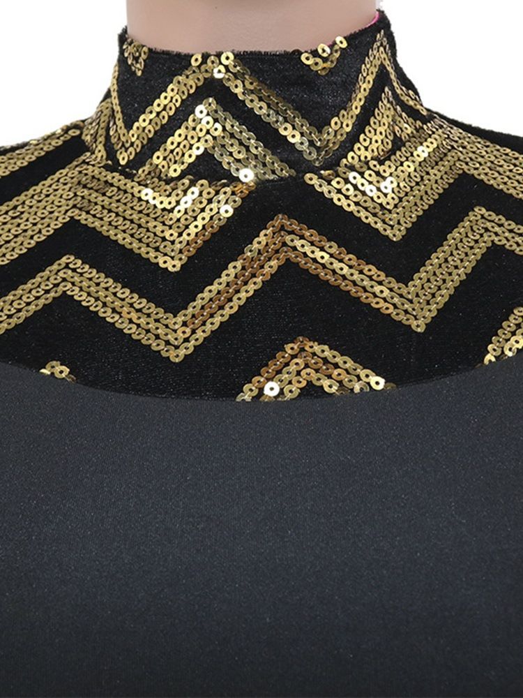 Robe À Taille Haute Régulière À Col Montant Et À Manches Longues Pour Femmes