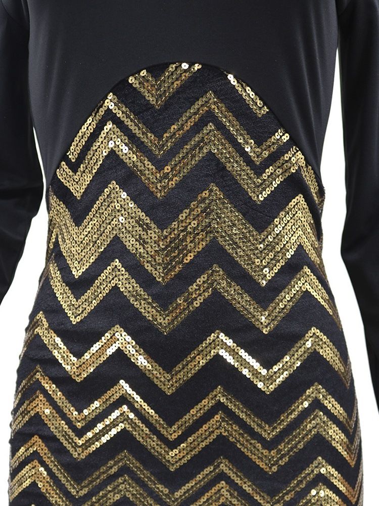 Robe À Taille Haute Régulière À Col Montant Et À Manches Longues Pour Femmes
