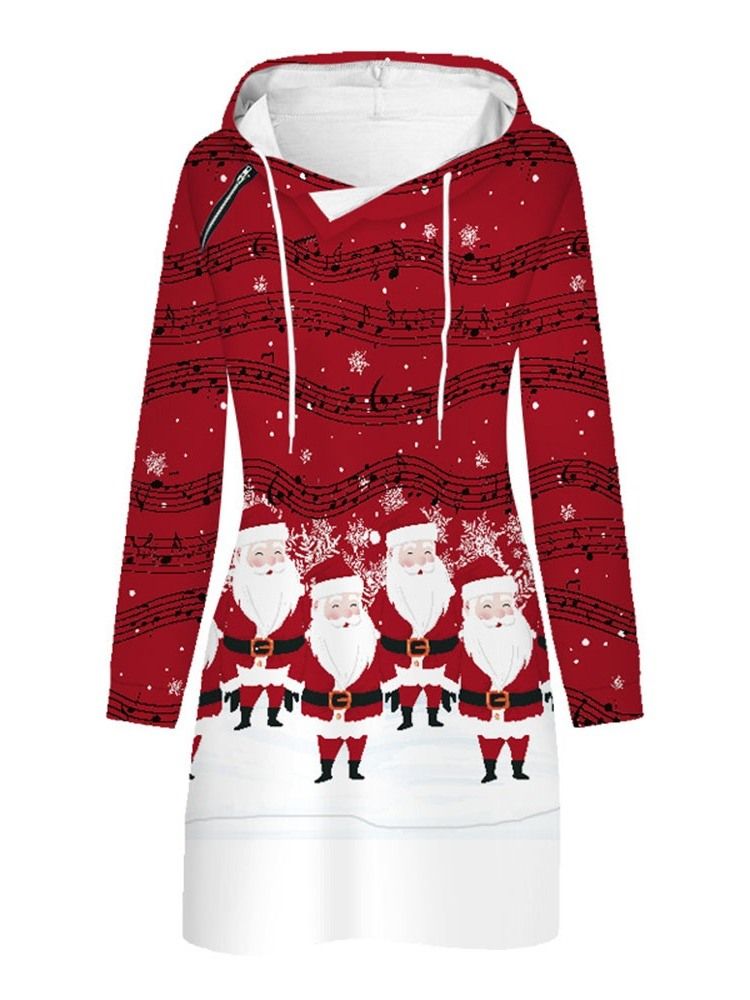 Robe Trapèze D'hiver À Capuche Pour Femme Avec Imprimé De Noël Au-dessus Du Genou