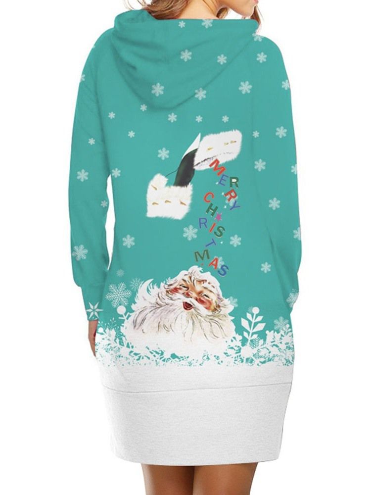Robe Trapèze D'hiver À Manches Longues Pour Femmes Avec Imprimé De Noël Au-dessus Du Genou