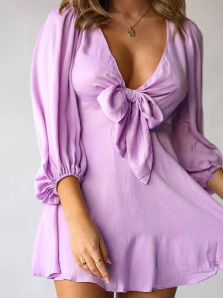Robe Trapèze Unie À Manches Trois-quarts Au-dessus Du Genou Pour Femmes