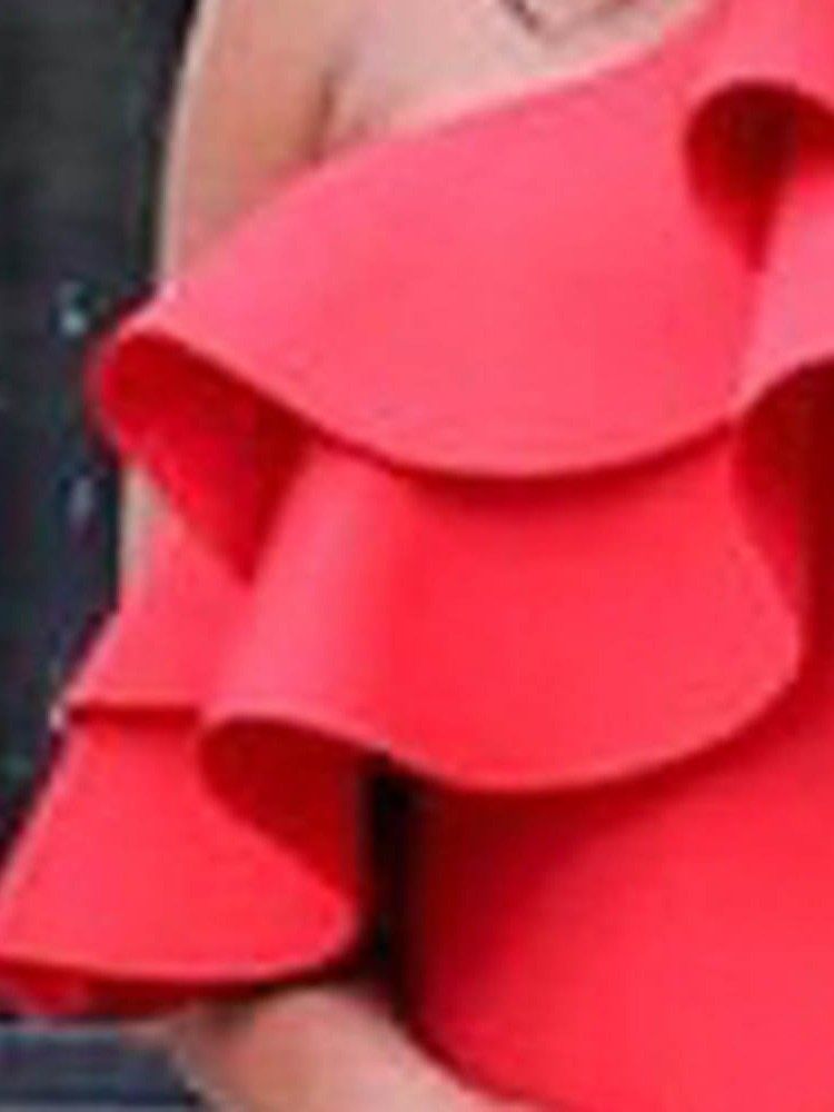 Robe À Une Épaule À Manches Longues Et Col Oblique Falbala Pour Femmes