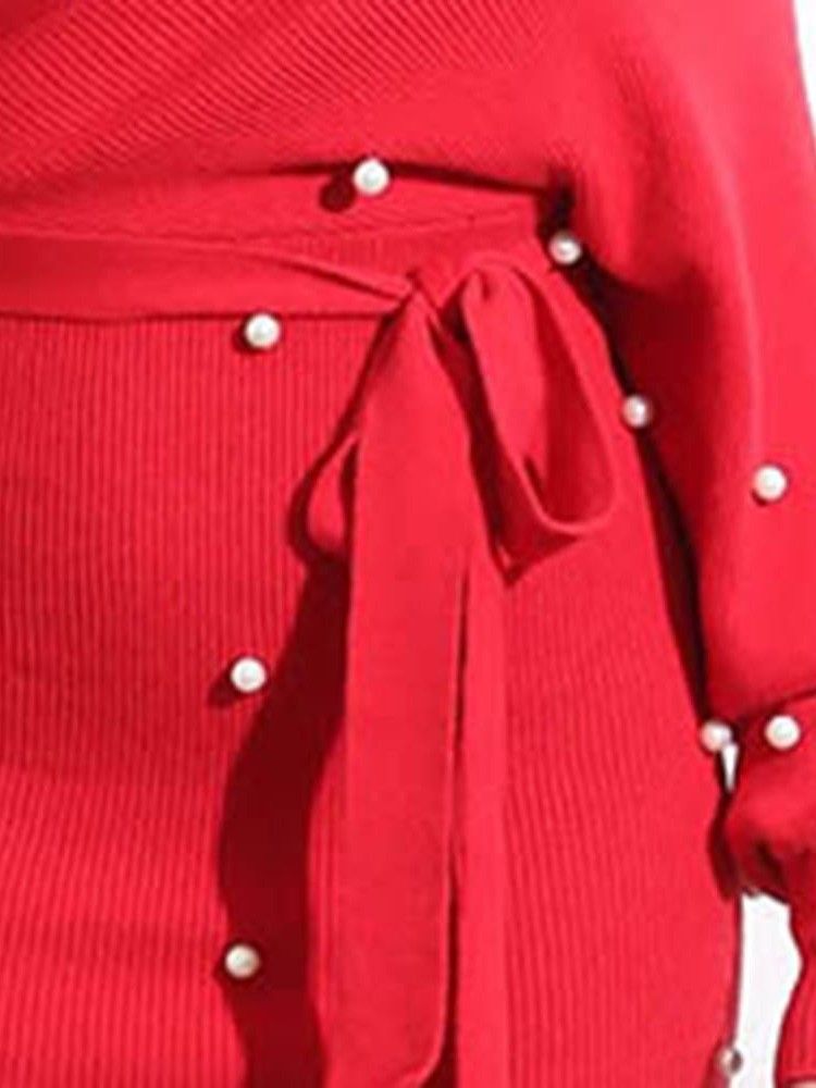 Robe Unie À Manches Longues Et Col En V Pour Femme