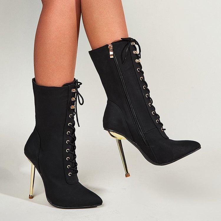 Bottes Décontractées Unies À Bout Pointu Et Talon Aiguille Pour Femmes