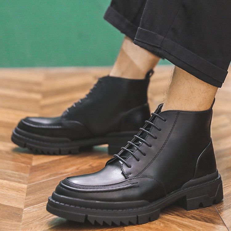Bottes Décontractées Unies À Bout Rond Et À Lacets Pour Hommes