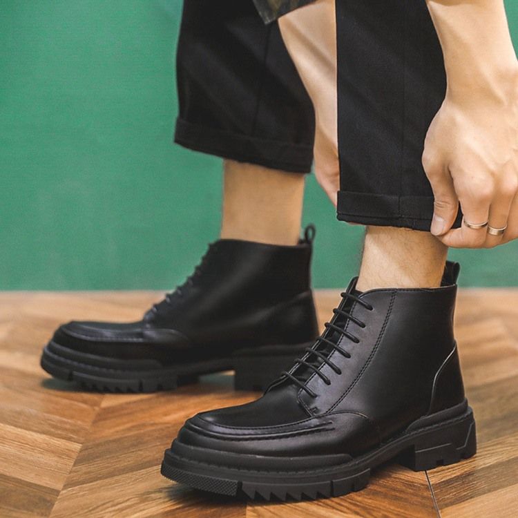 Bottes Décontractées Unies À Bout Rond Et À Lacets Pour Hommes