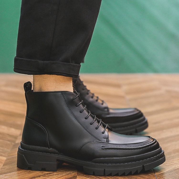 Bottes Décontractées Unies À Bout Rond Et À Lacets Pour Hommes