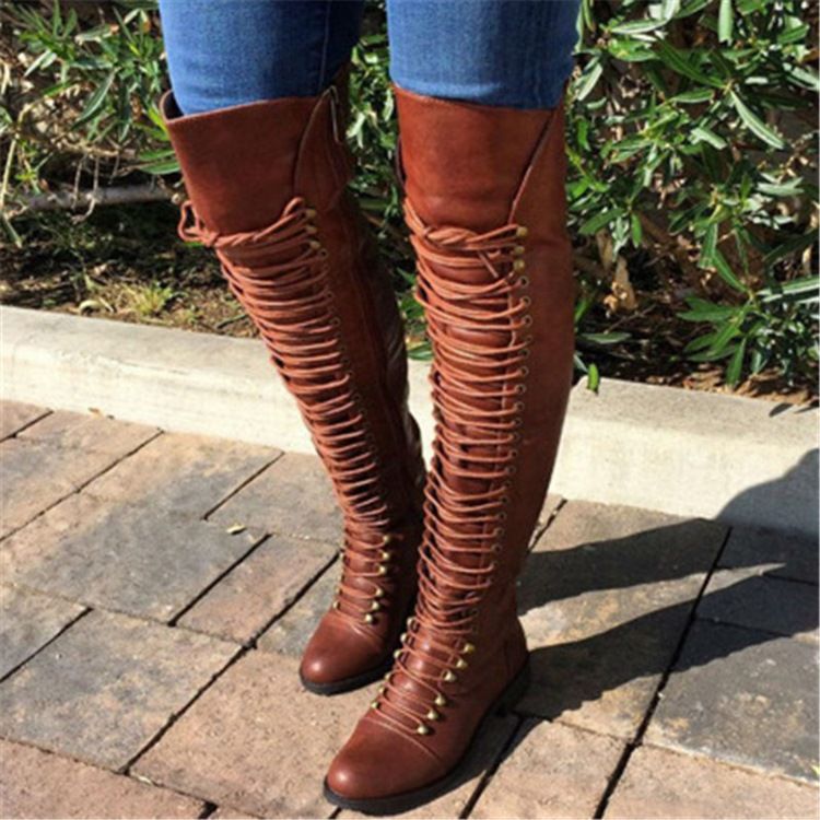 Bottes Hautes Pour Femmes À Bout Rond Et À Glissière Latérale