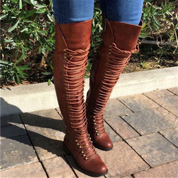 Bottes Hautes Pour Femmes À Bout Rond Et À Glissière Latérale