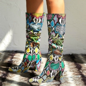 Bottes Hautes En Serpentine À Talons Épais Et Fermeture Éclair Latérale Pour Femmes
