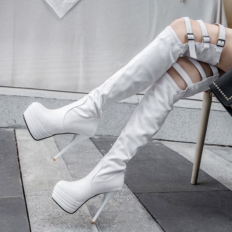 Bottes Hautes Sexy Pour Femmes Bout Rond Talon Aiguille