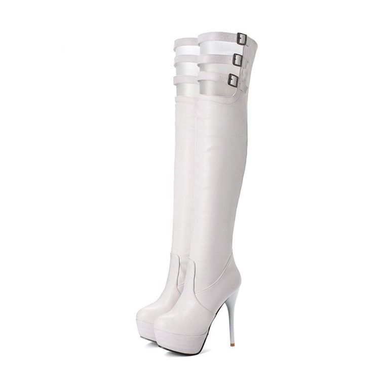 Bottes Hautes Sexy Pour Femmes Bout Rond Talon Aiguille