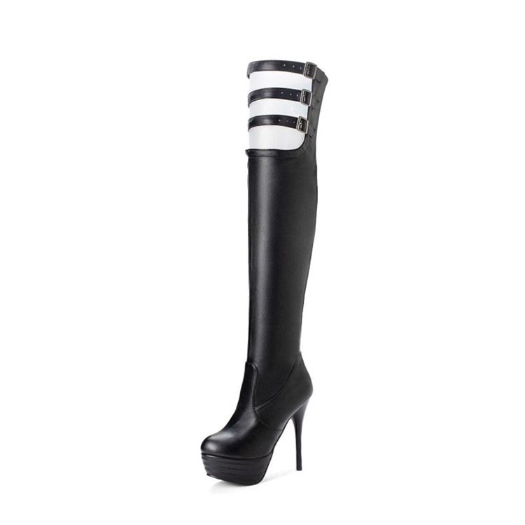 Bottes Hautes Sexy Pour Femmes Bout Rond Talon Aiguille