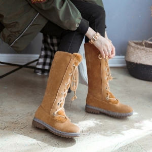 Bottes De Neige Pour Femmes À Bout Rond Et À Lacets Unies